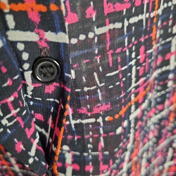 Chico's 4 Size 20/22 Blouse Chiffon Semi Sheer Tweed Print Button Up Long Sleeve - Picture 10 of 13